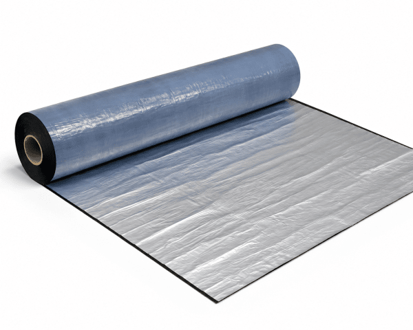 Zoom bild av självhäftande membran med en speciell aluminiumkompositfolie på utsidan.