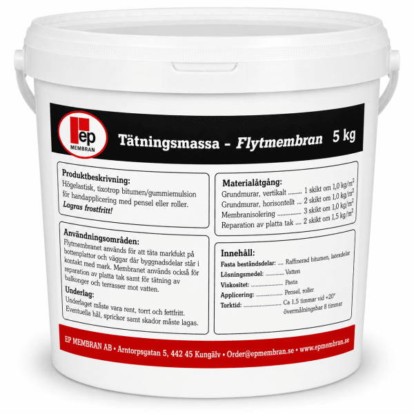 Zoom bild av Flytmembran för dränering och tätning av grundmur, bottenplatta och källarvägg. Högelastisk bitumen- och gummibaserad tätningsma